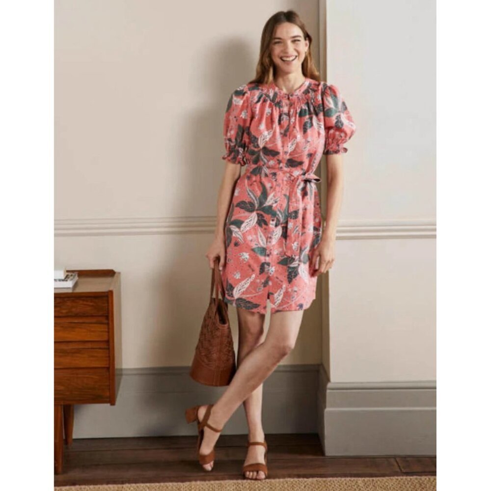 Boden Smocked Linen Shirt Dress Size 16